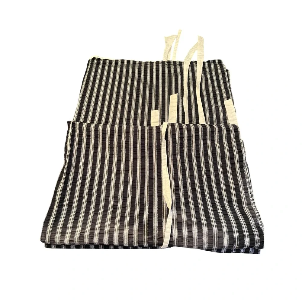 French Ticking Stripe Farmhouse Black White Striped Tie Up Curtain Set 55